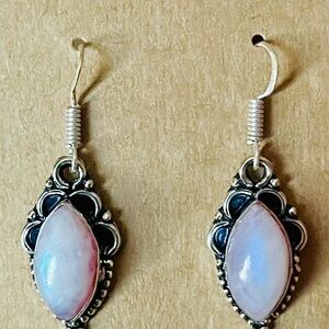 Beautiful Marquis Flashy Pink Moonstone Earrings - 925 Plated/Stamped